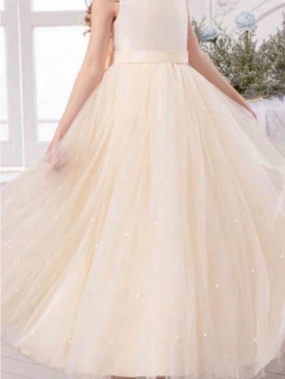 Amazon Girls' Cream Sparkle Tulle Maxi Dress